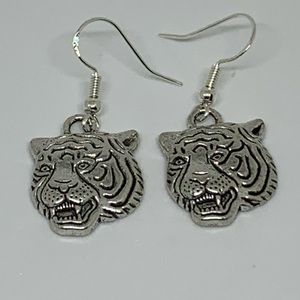 Alloy Tiger & 925 Sterling Silver Hook Earrings